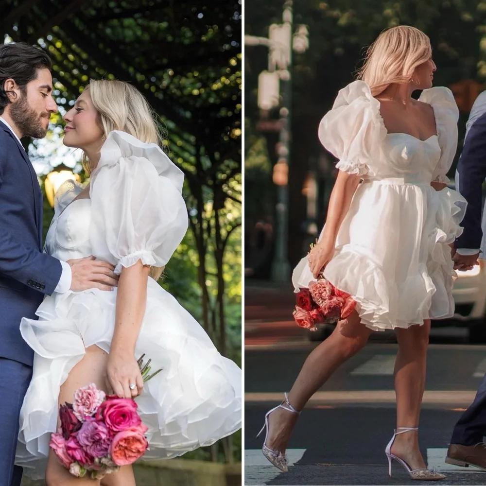 Selkie Ivory Bebe Bloom Dress Size XS NWT Puff Sleeve Organza Mini Bridal - Picture 12 of 16